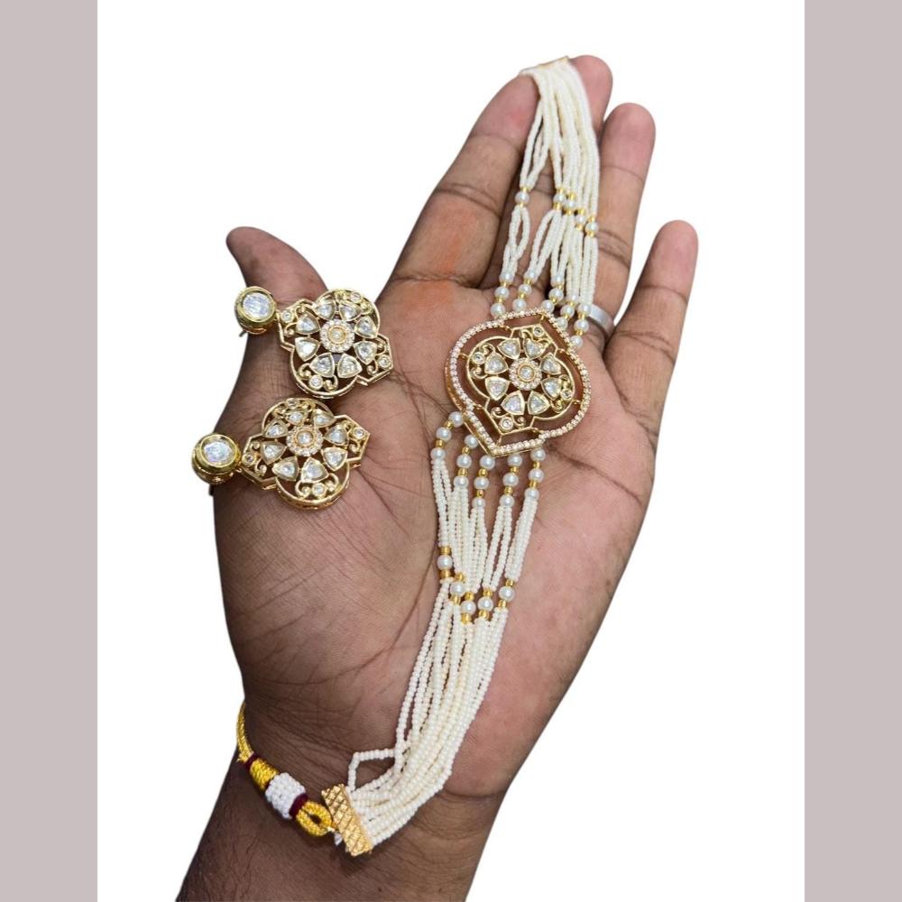 JCM Gold Plated American Diamond And Pearl Choker Necklace Set