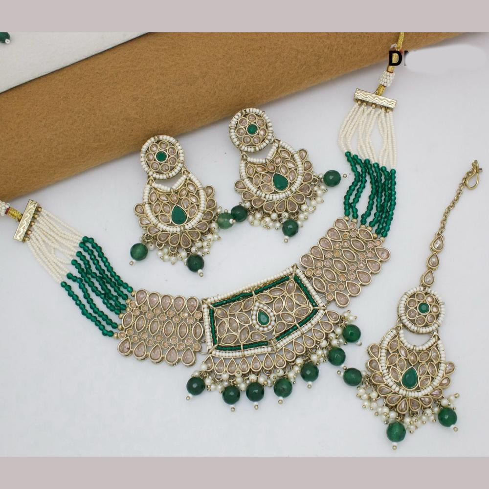 JCM Gold Plated Crystal Stone And Pearl Choker Necklace Set