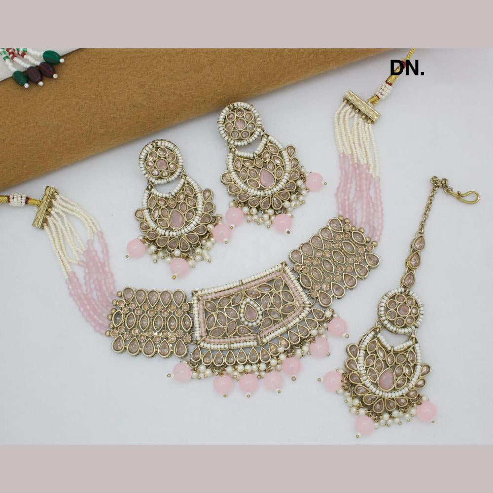JCM Gold Plated Crystal Stone And Pearl Choker Necklace Set