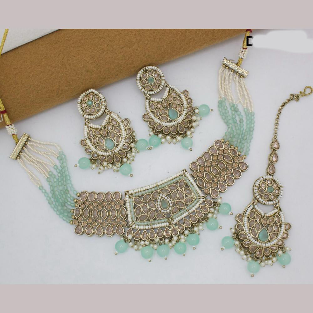 JCM Gold Plated Crystal Stone And Pearl Choker Necklace Set