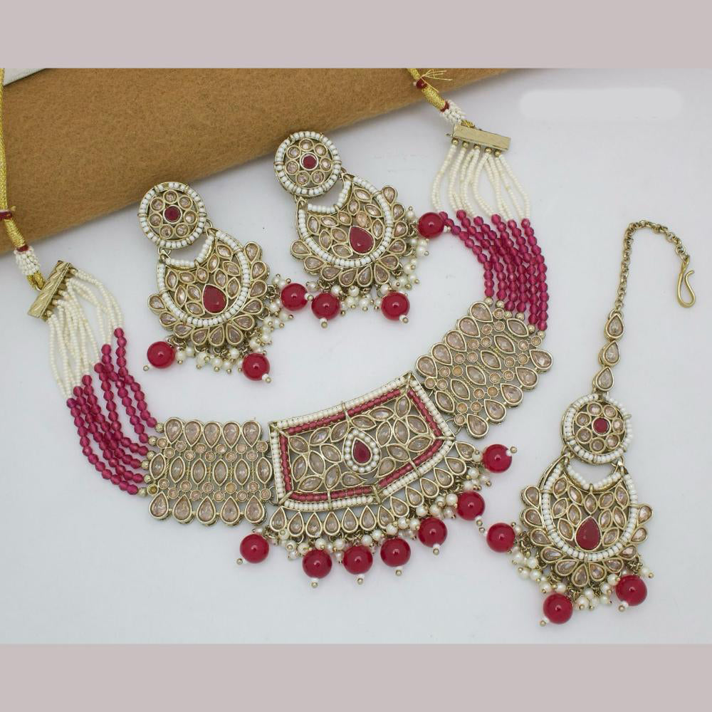 JCM Gold Plated Crystal Stone And Pearl Choker Necklace Set
