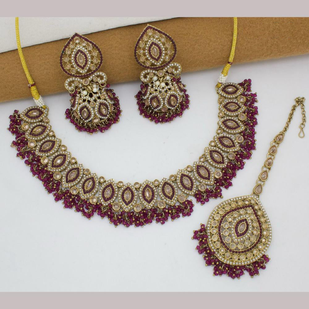 JCM Gold Plated Crystal Stone And Beads Necklace Set