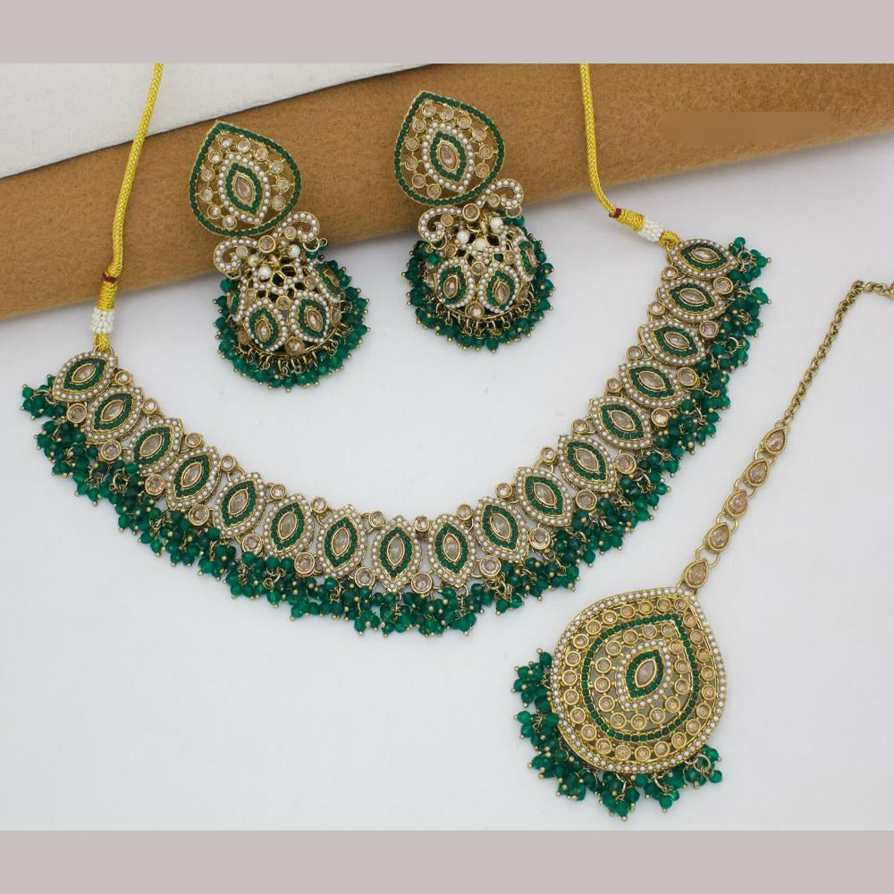 JCM Gold Plated Crystal Stone And Beads Necklace Set