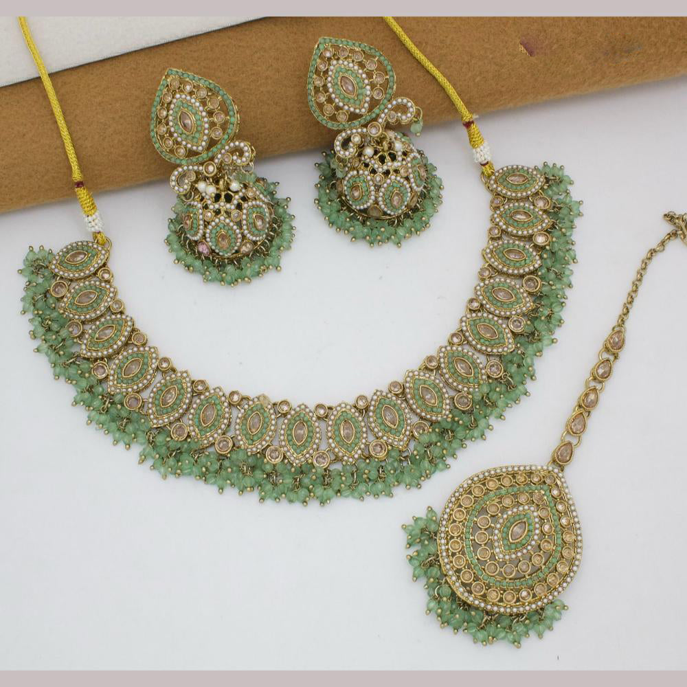 JCM Gold Plated Crystal Stone And Beads Necklace Set