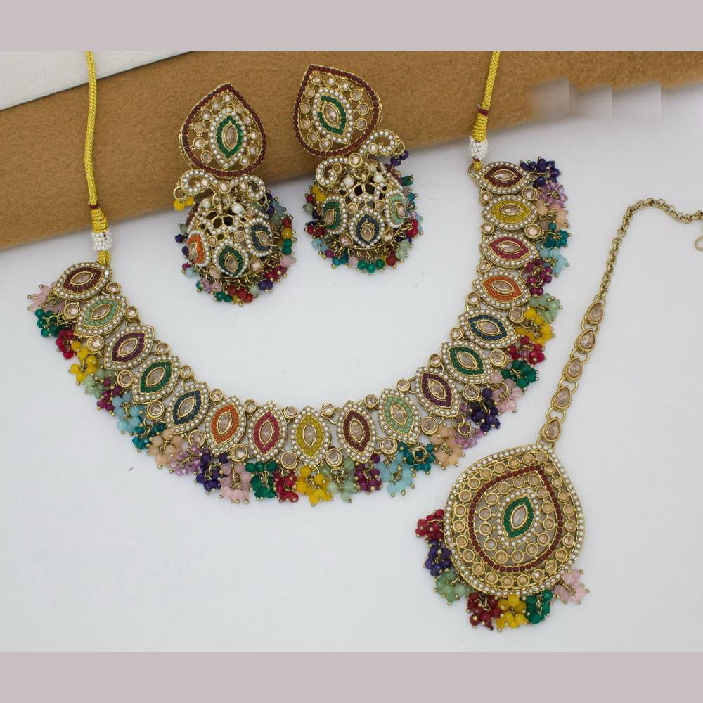 JCM Gold Plated Crystal Stone And Beads Necklace Set