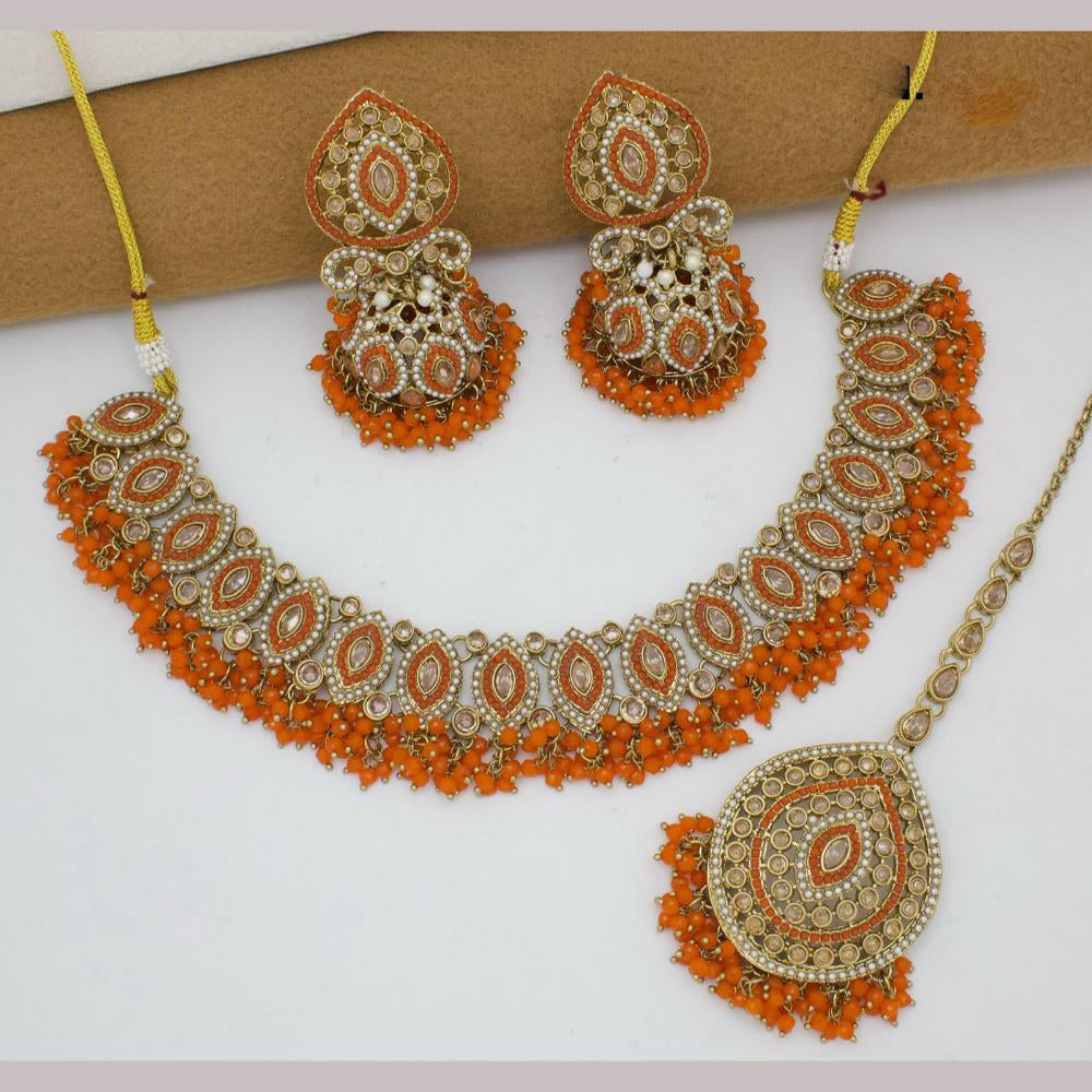 JCM Gold Plated Crystal Stone And Beads Necklace Set