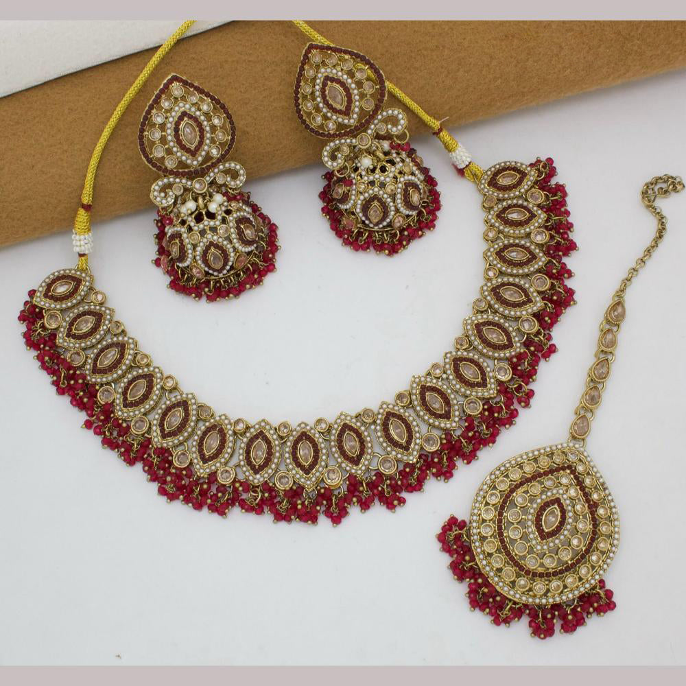 JCM Gold Plated Crystal Stone And Beads Necklace Set