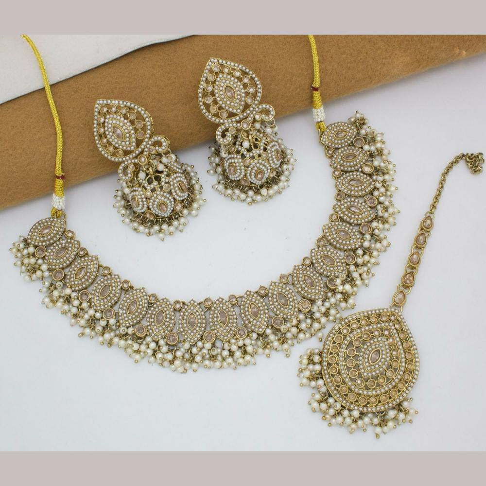 JCM Gold Plated Crystal Stone And Beads Necklace Set