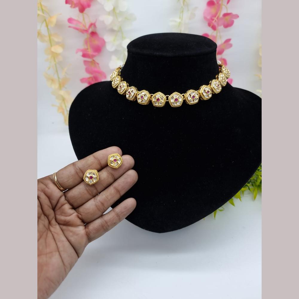 JCM Gold Plated Kundan Stone Choker Necklace Set
