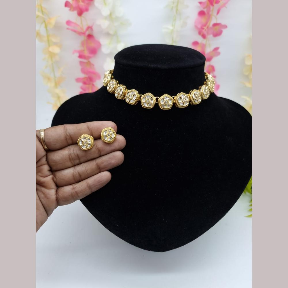 JCM Gold Plated Kundan Stone Choker Necklace Set