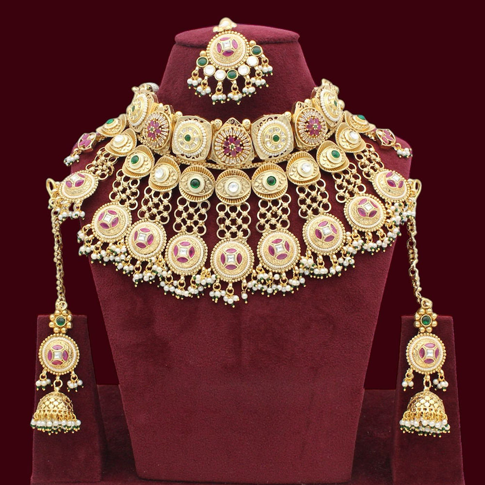 JCM Gold Plated Pota Stone And Pearls Choker Necklace Set