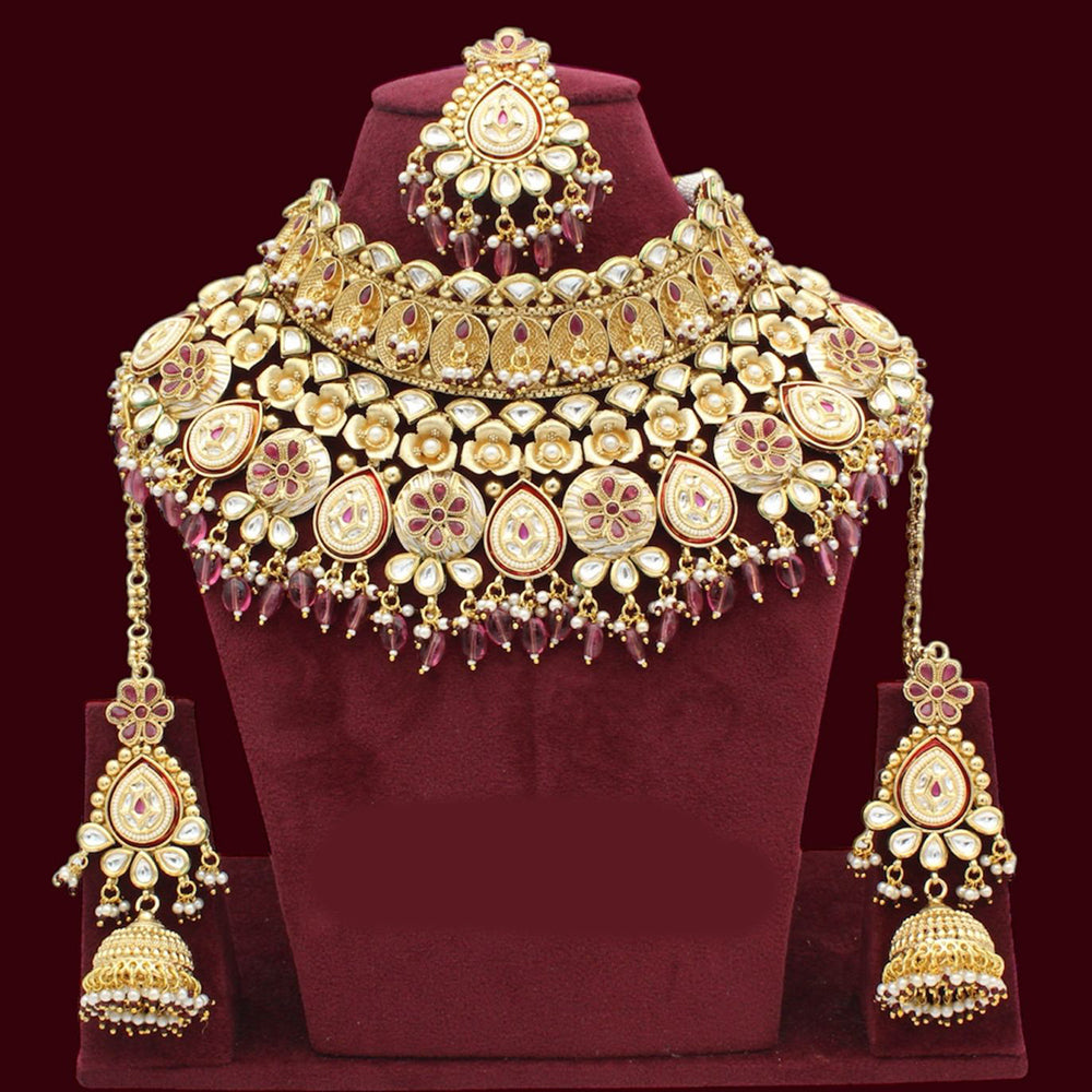 JCM Gold Plated Kundan Stone And Beads Choker Necklace Set