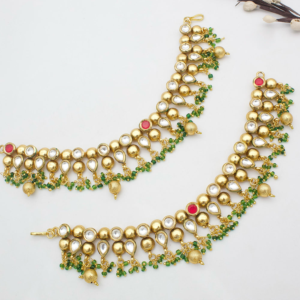 JCM Gold Plated Kundan Stone And  Pearls Kanchain