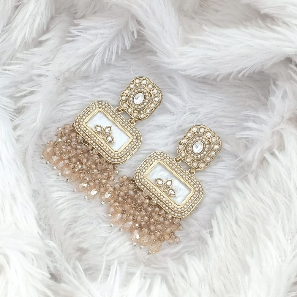 JCM Gold Plated Crystal Stone And Beads Dangler Earrings