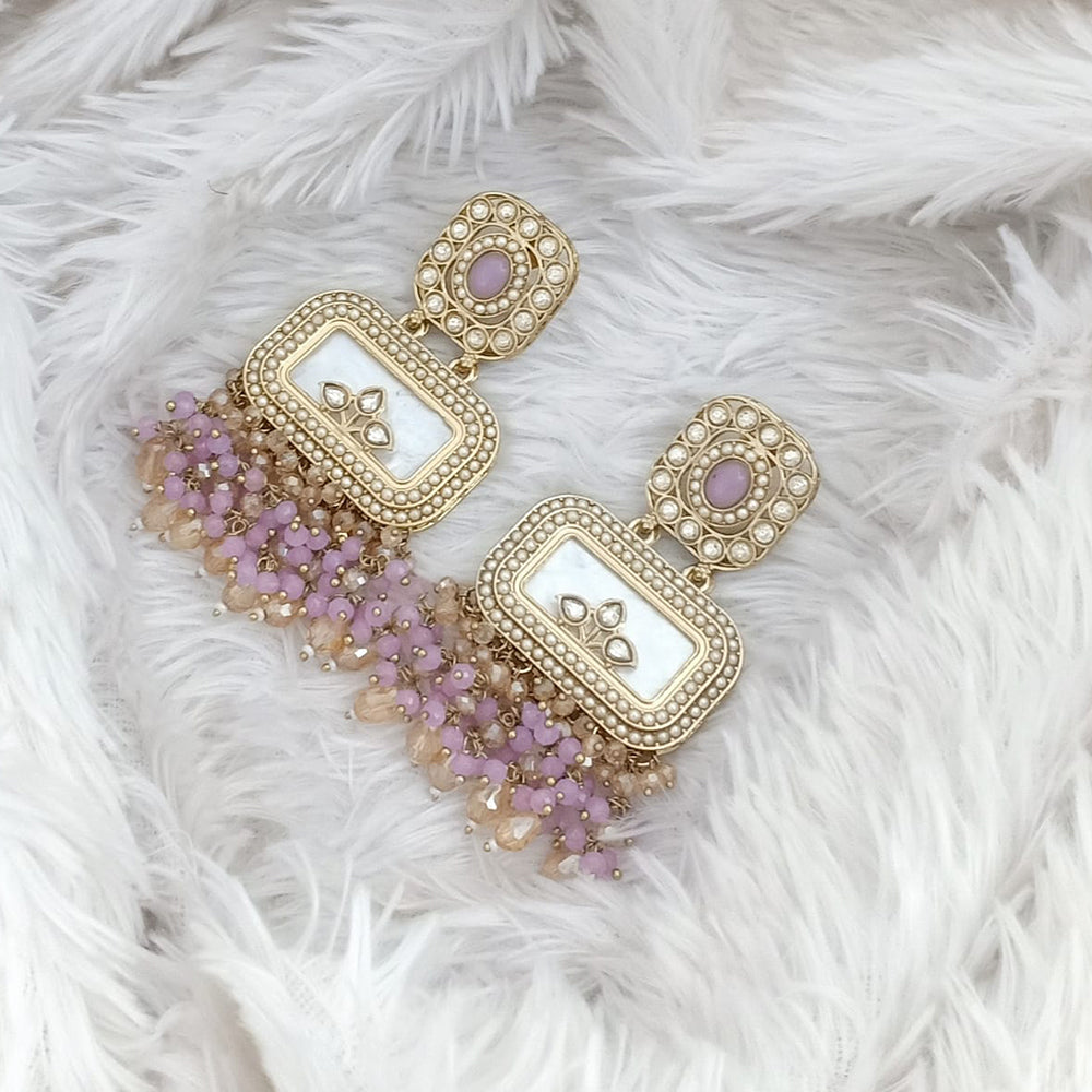 JCM Gold Plated Crystal Stone And Beads Dangler Earrings