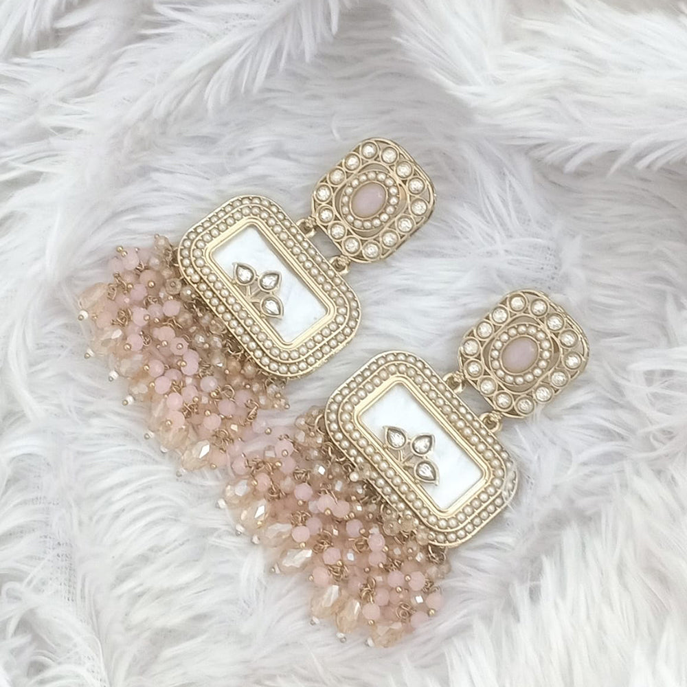 JCM Gold Plated Crystal Stone And Beads Dangler Earrings