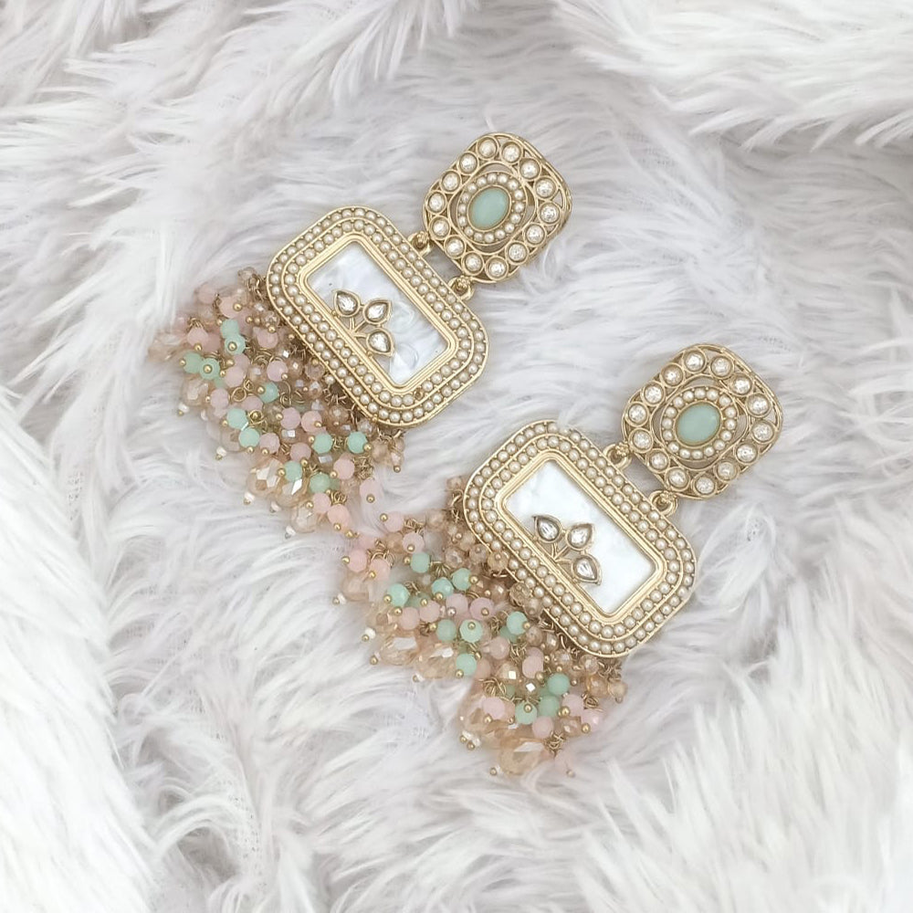 JCM Gold Plated Crystal Stone And Beads Dangler Earrings