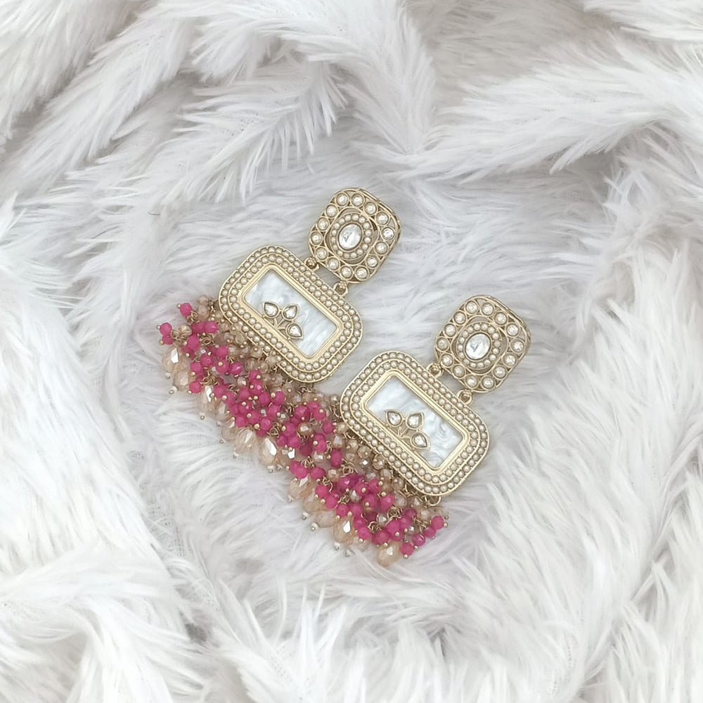 JCM Gold Plated Crystal Stone And Beads Dangler Earrings