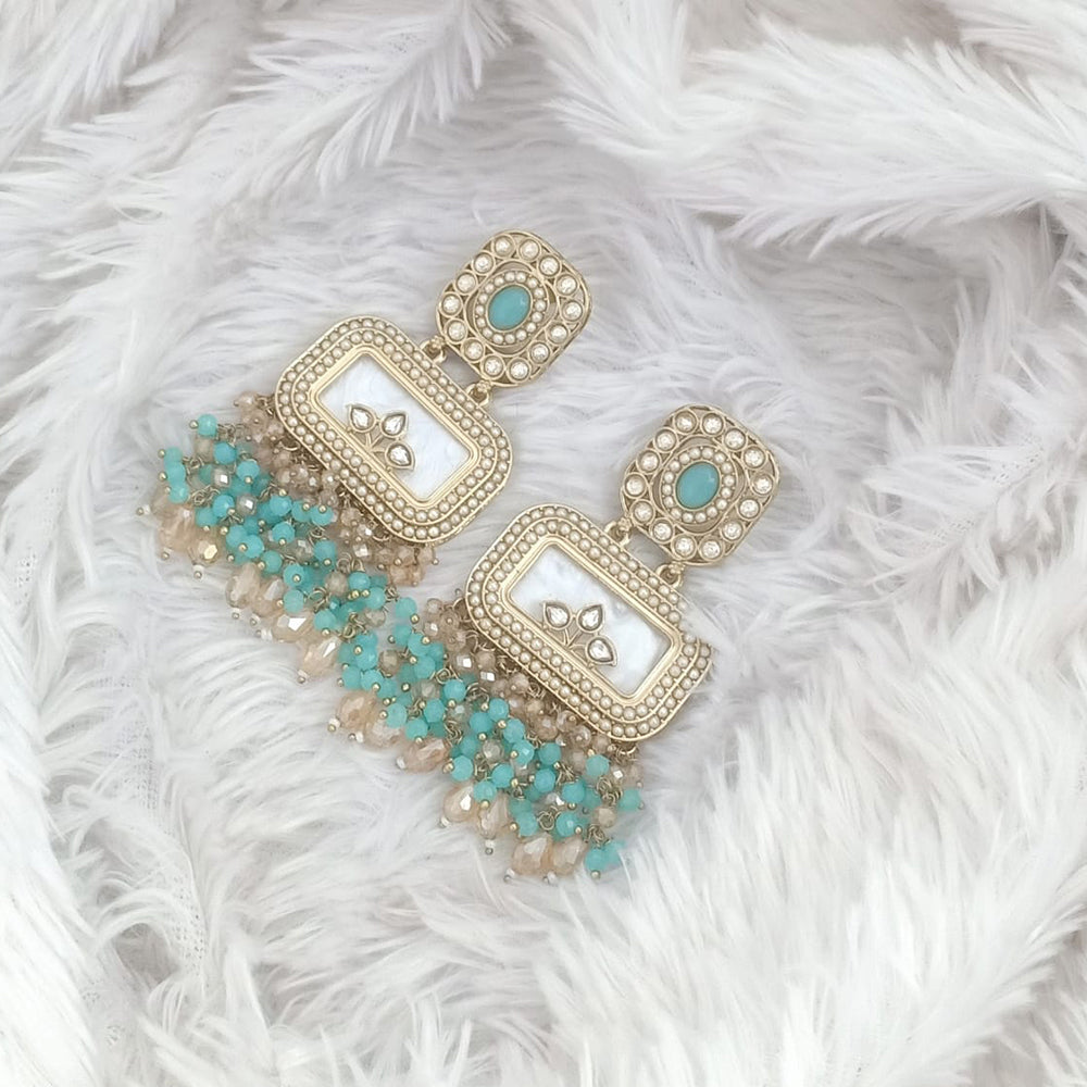 JCM Gold Plated Crystal Stone And Beads Dangler Earrings