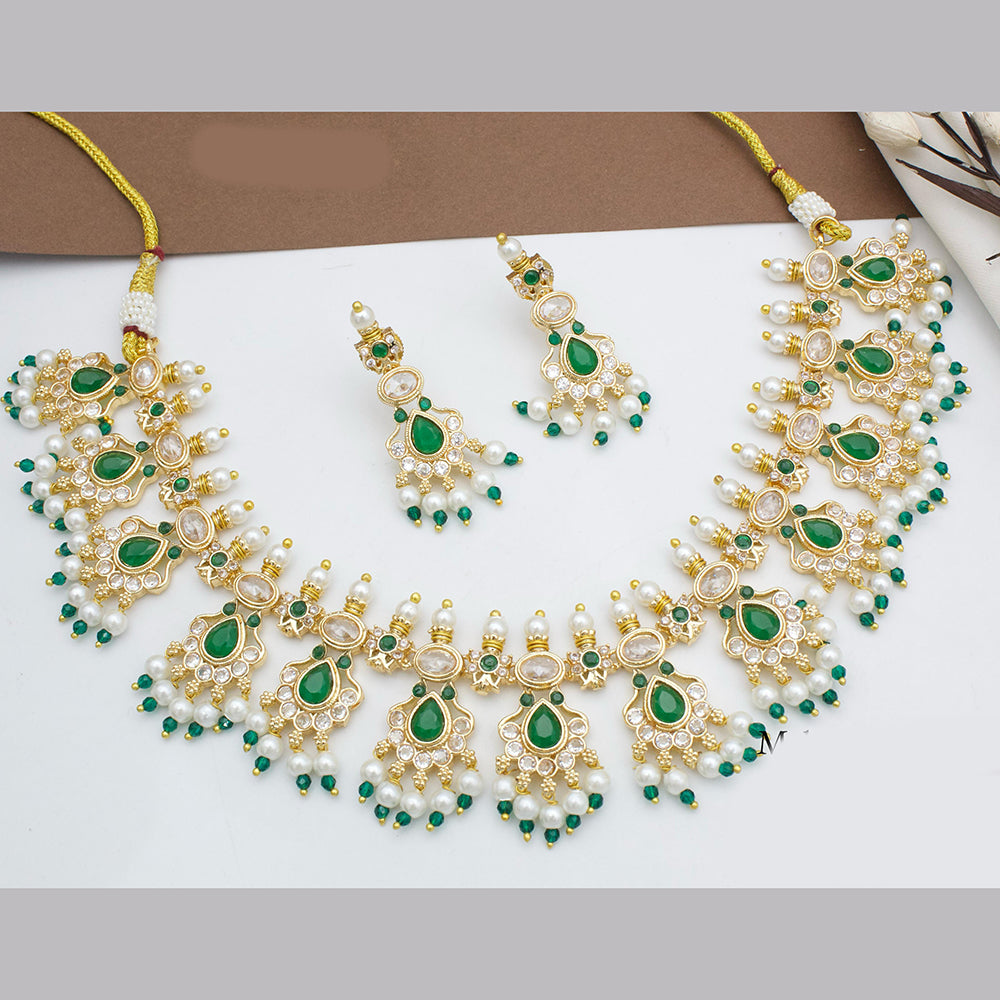 JCM Gold Plated Crystal And Pota Stone Necklace Set