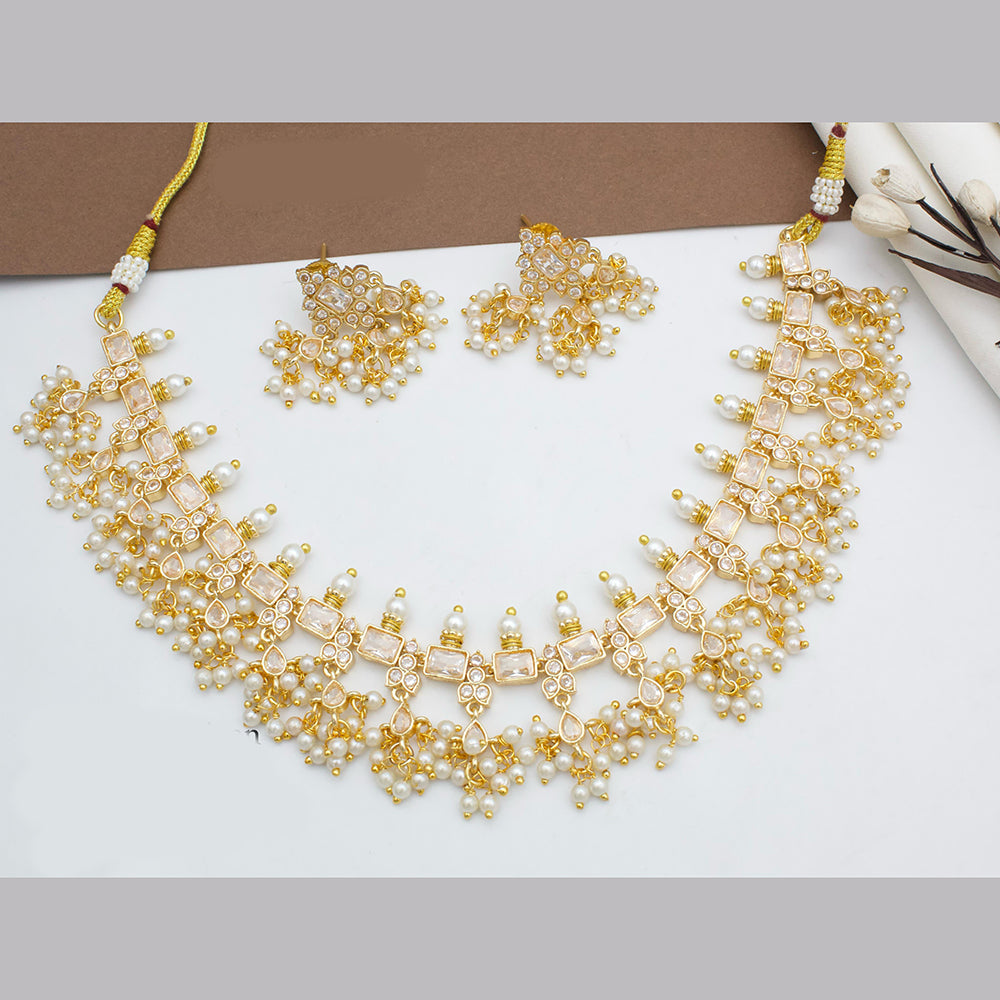 JCM Gold Plated Crystal And Pota Stone Necklace Set