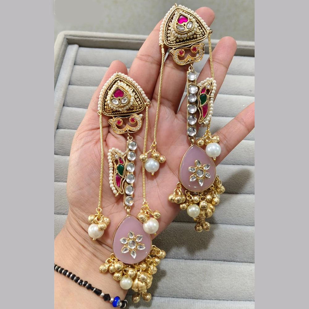 JCM Gold Plated Kundan And Pota Stone Dangler Earrings