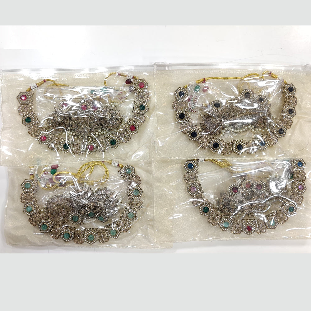 JCM Gold Plated Crystal Stone And Pearl Necklace Set