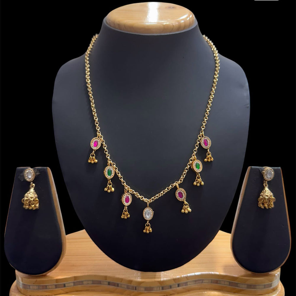 JCM Gold Plated Pota Stone And Pearls Necklace Set
