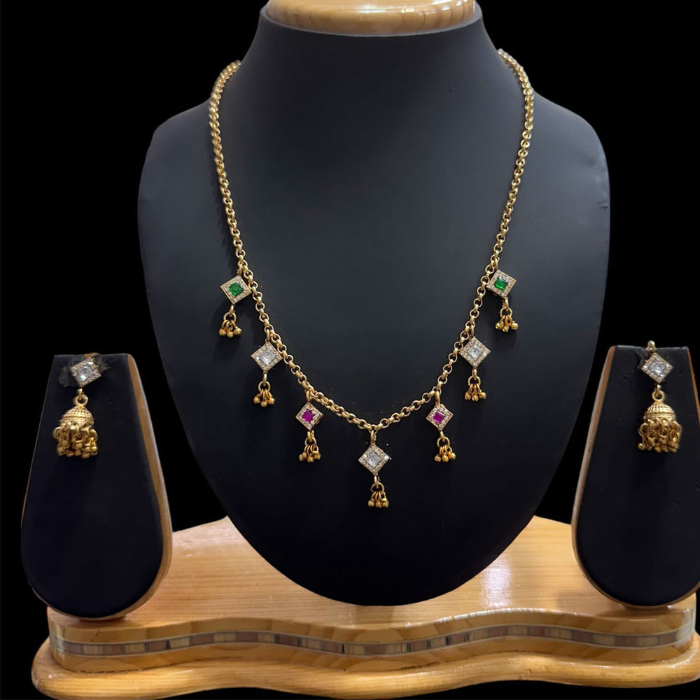 JCM Gold Plated Pota Stone And Pearls Necklace Set