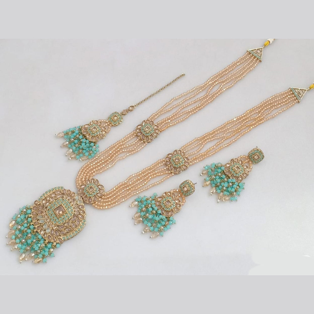 JCM Gold Plated Crystal Stone And Pearls Long Necklace Set