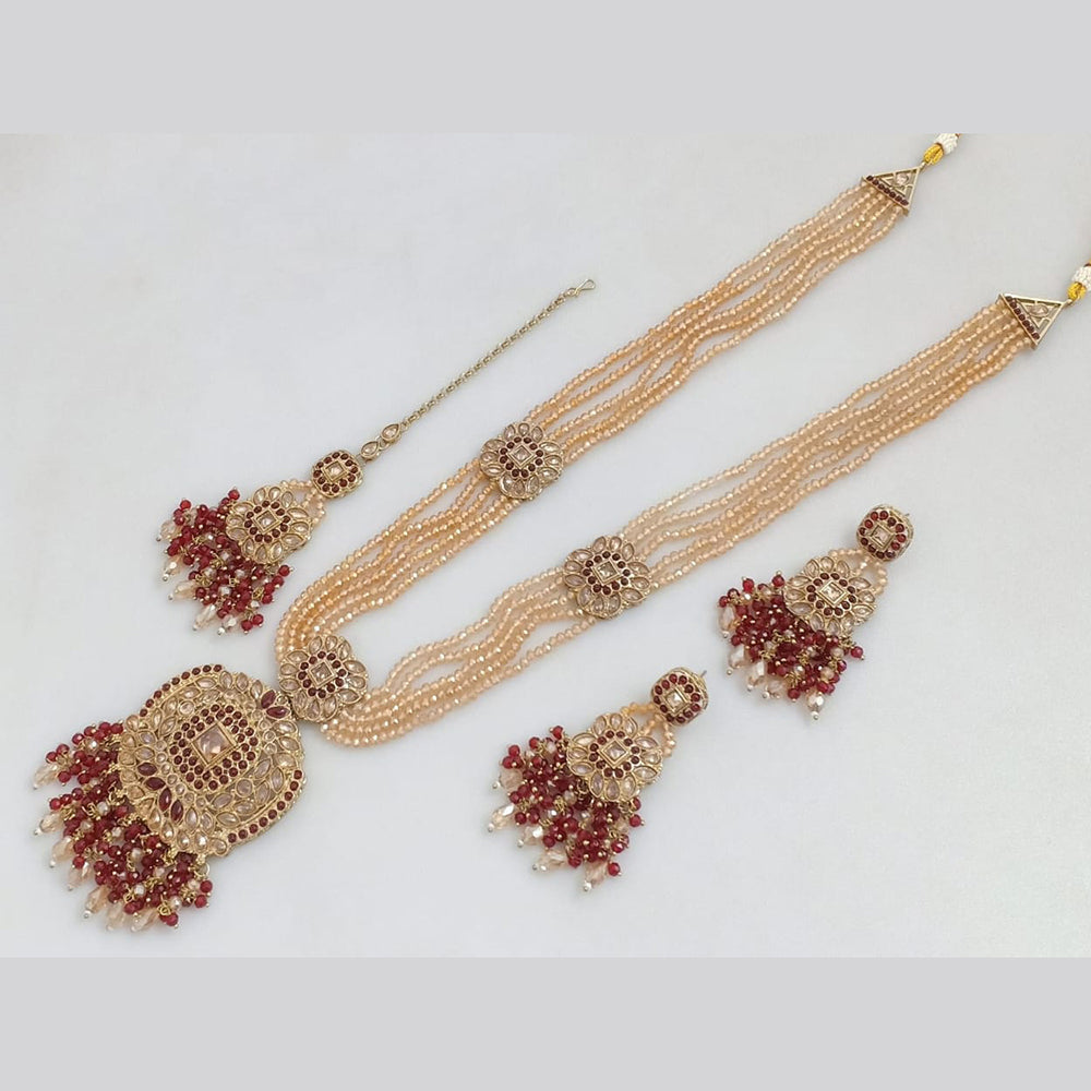 JCM Gold Plated Crystal Stone And Pearls Long Necklace Set