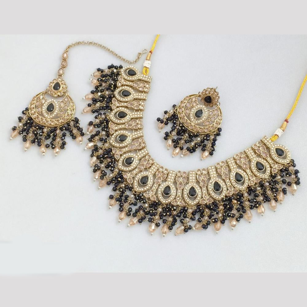 JCM Gold Plated Crystal Stone And Beads Necklace Set