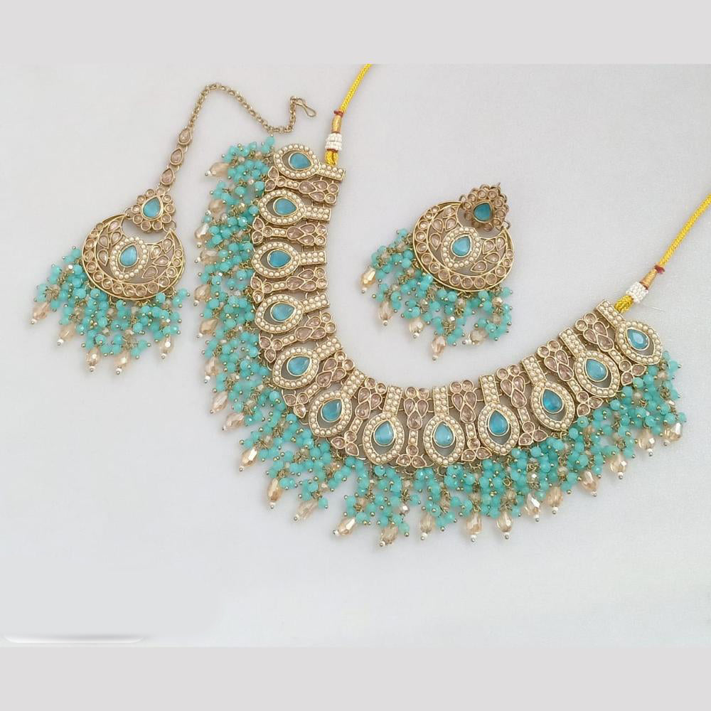 JCM Gold Plated Crystal Stone And Beads Necklace Set