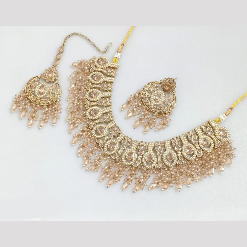 JCM Gold Plated Crystal Stone And Beads Necklace Set