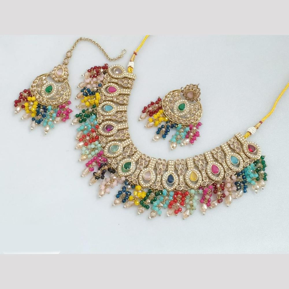 JCM Gold Plated Crystal Stone And Beads Necklace Set