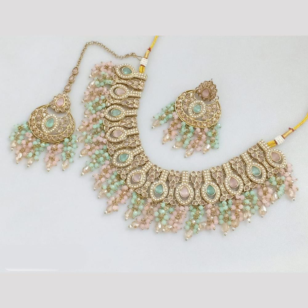 JCM Gold Plated Crystal Stone And Beads Necklace Set