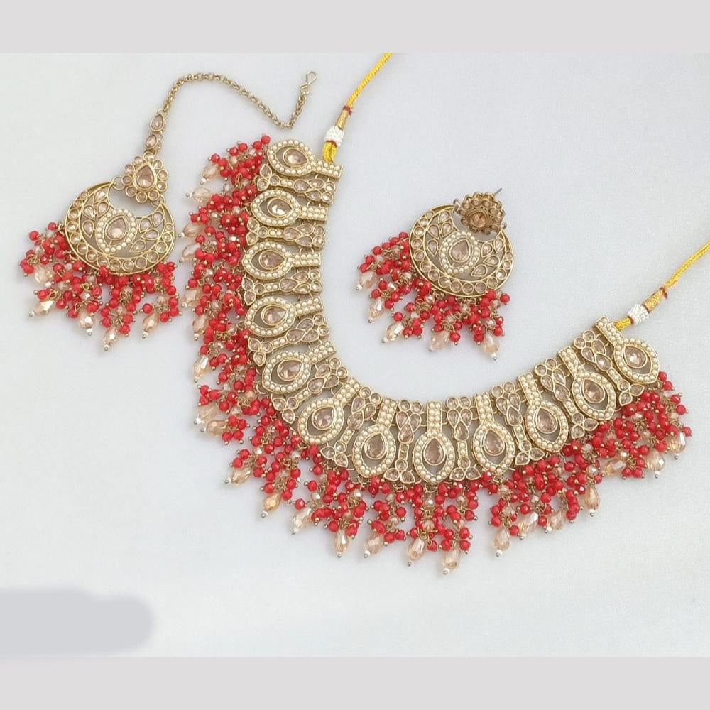 JCM Gold Plated Crystal Stone And Beads Necklace Set