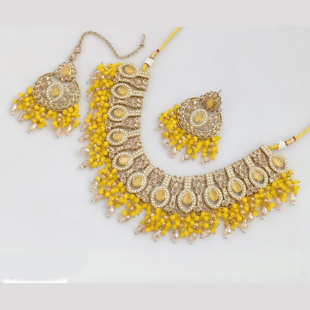 JCM Gold Plated Crystal Stone And Beads Necklace Set