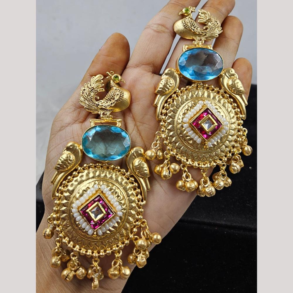 JCM Gold Plated Pota Stone Dangler Earrings