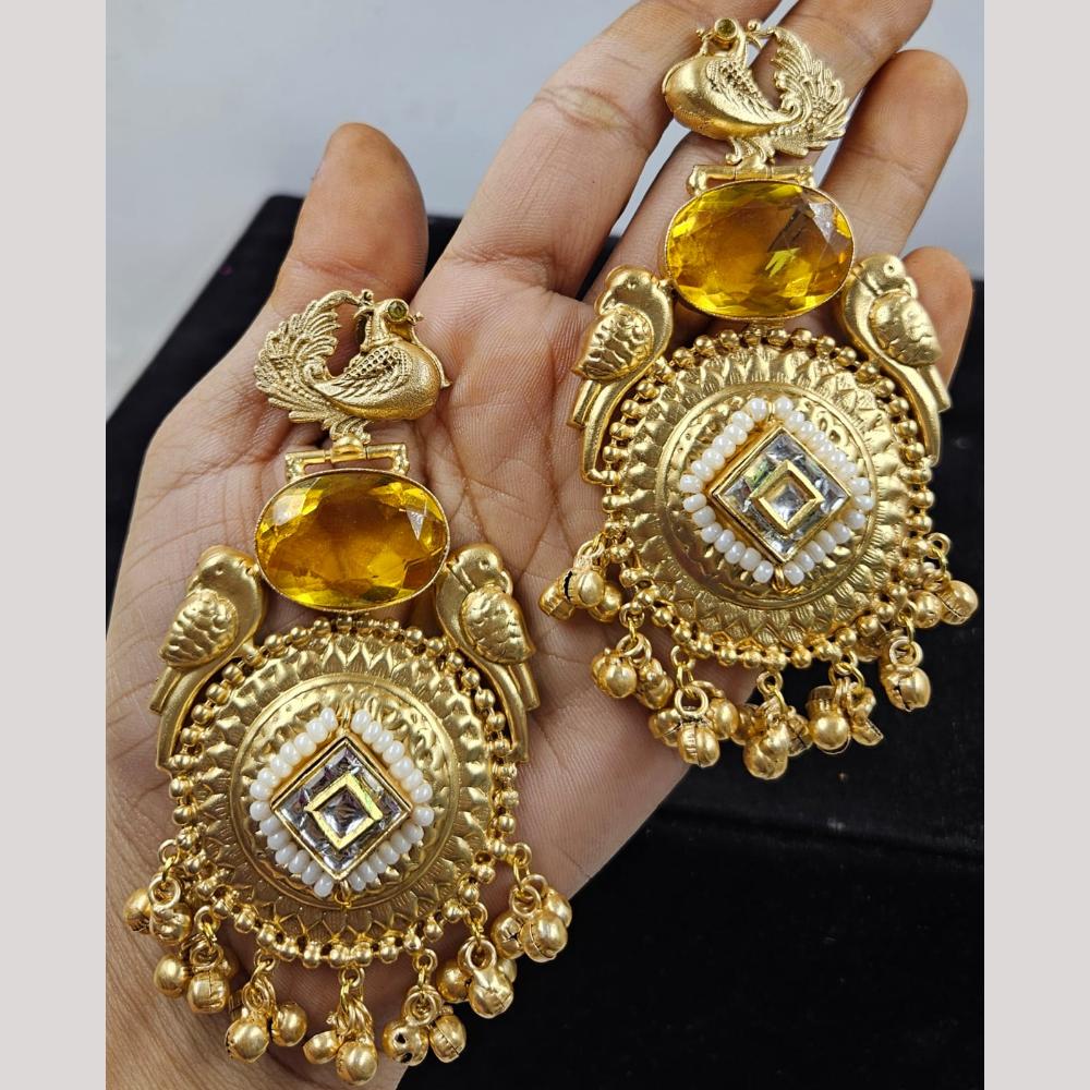 JCM Gold Plated Pota Stone Dangler Earrings