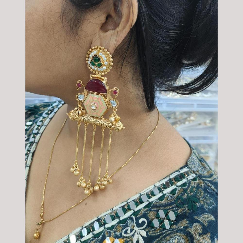 JCM Gold Plated Pota Stone Dangler Earrings