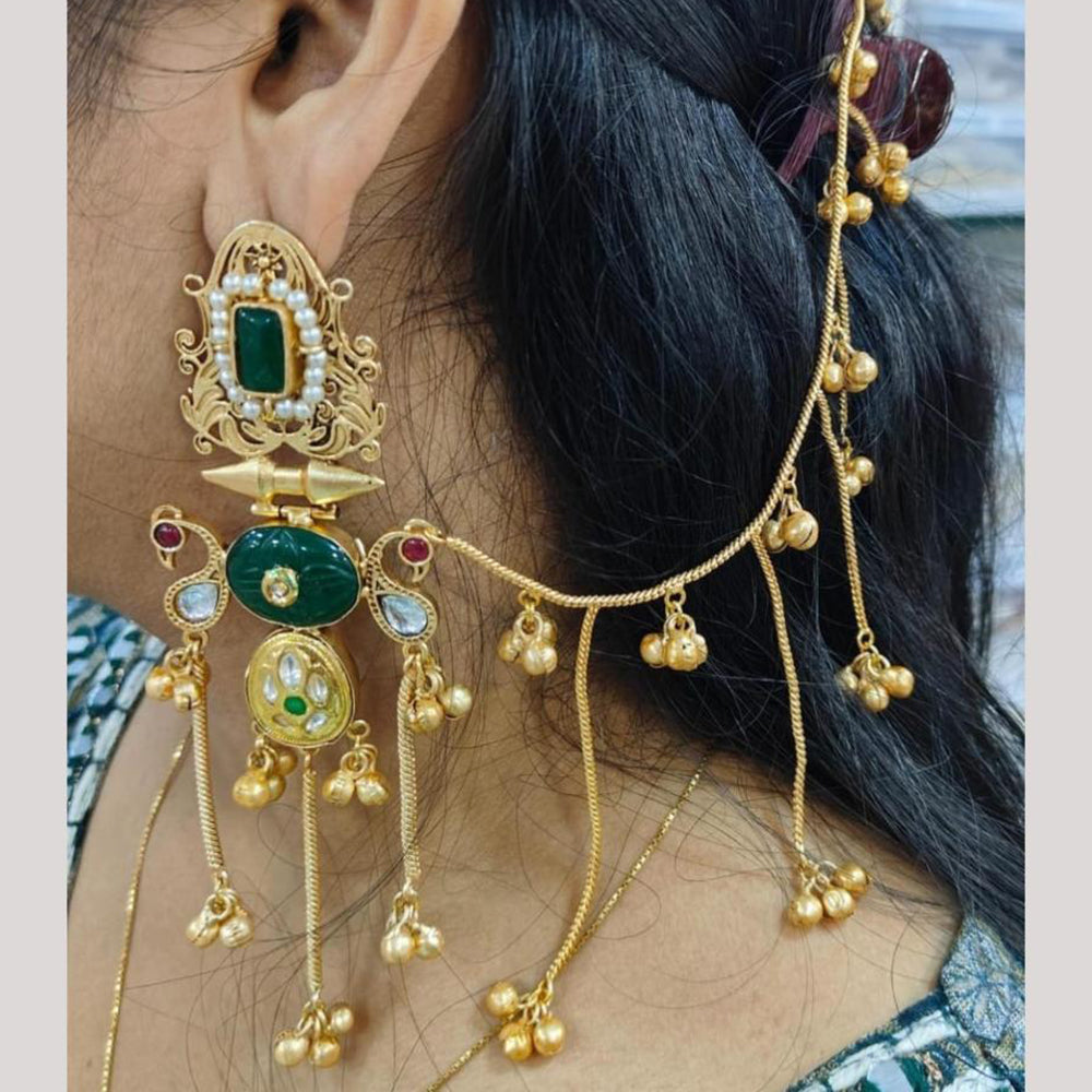 JCM Gold Plated Pota And Pearl Kan Chain Dangler Earrings