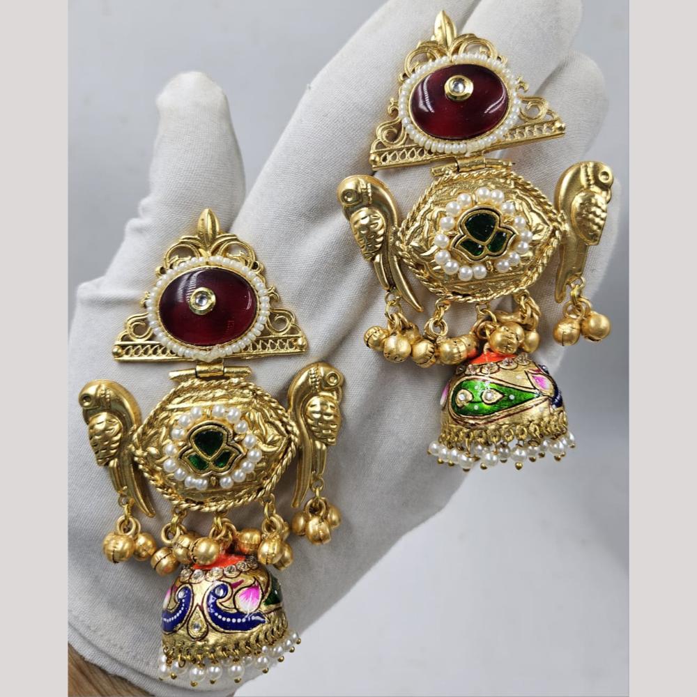 JCM Gold Plated Pota And Pearl Jhumki Earrings