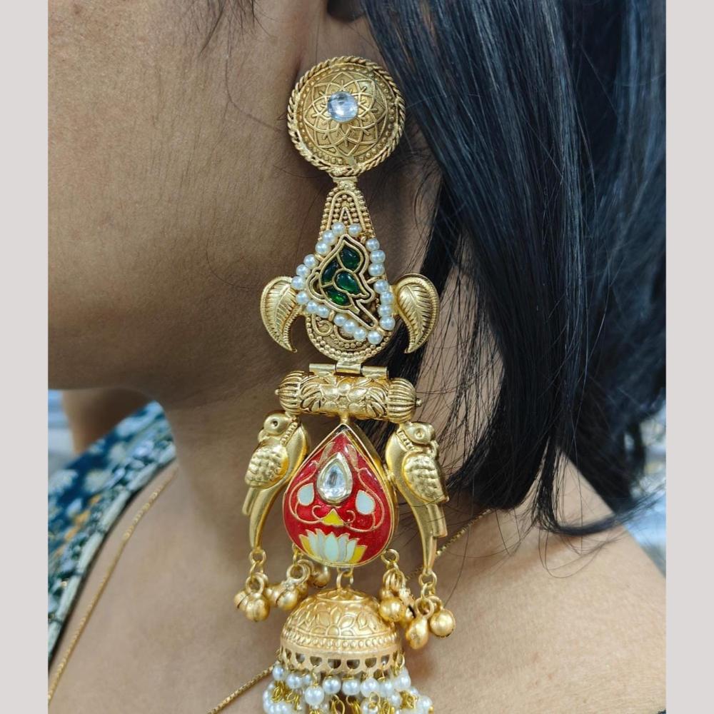JCM Gold Plated Pota And Pearl Jhumki Earrings