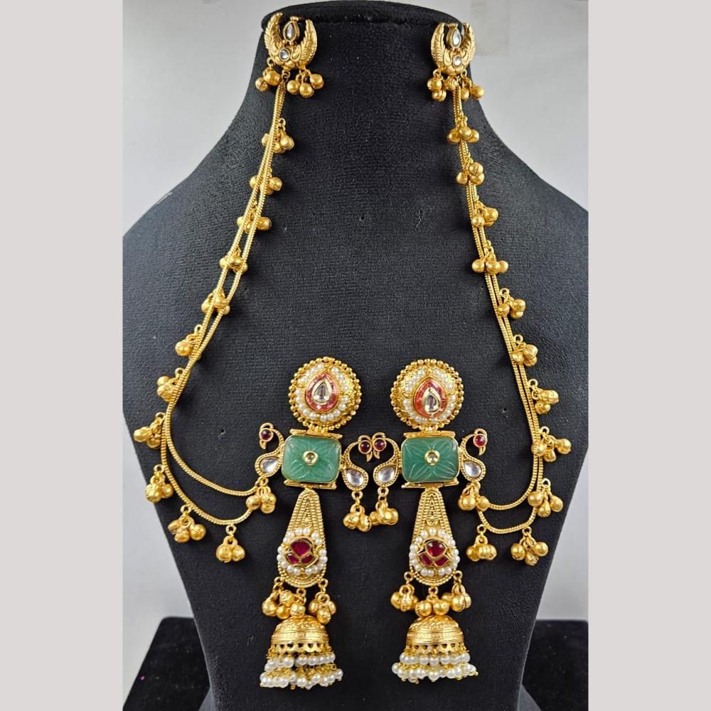 JCM Gold Plated Pota And Pearl Kan Chain Jhumki Earrings