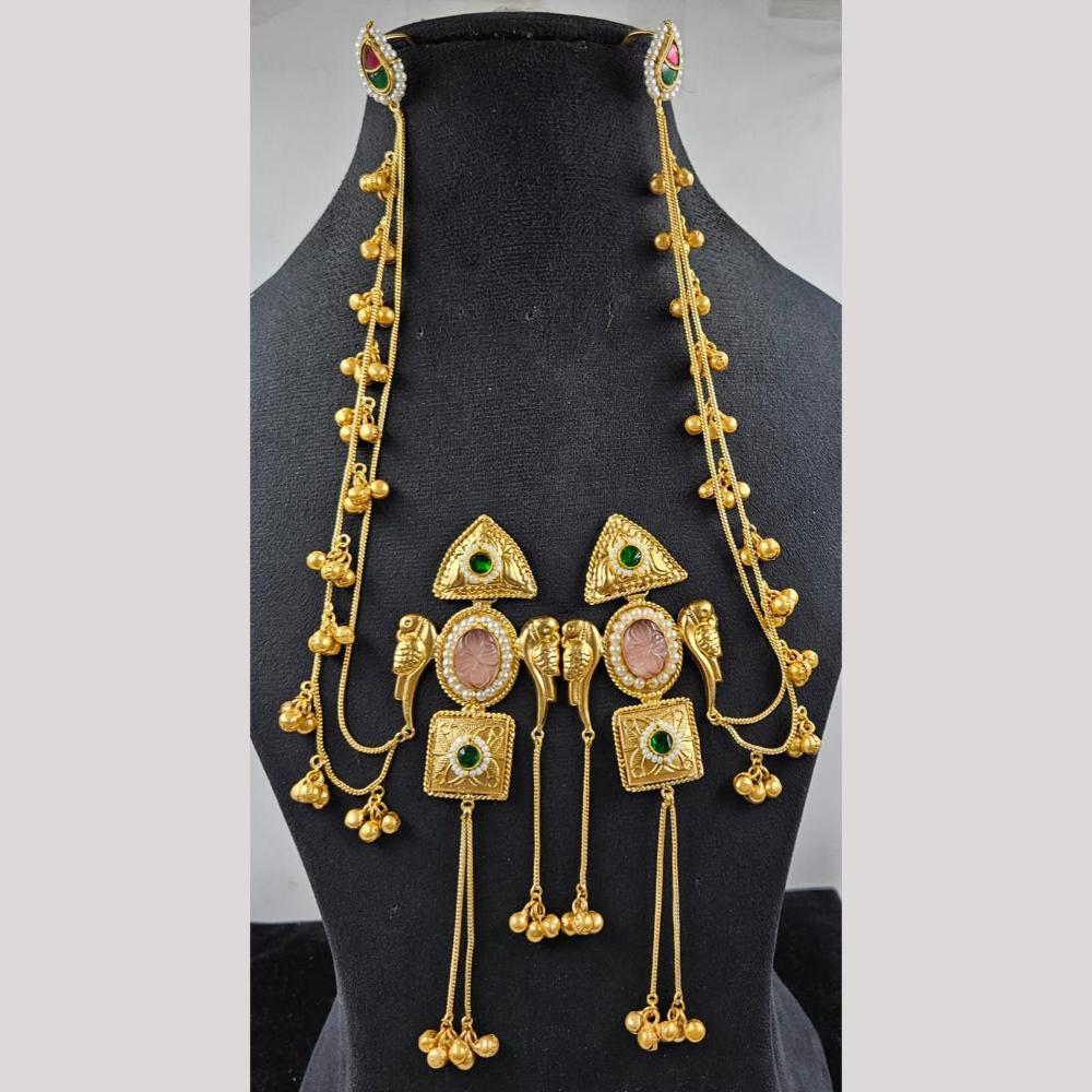 JCM Gold Plated Pota And Pearl Kan Chain Jhumki Earrings