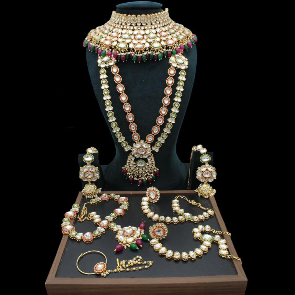 JCM Gold Plated Kundan And Meenakari Bridal Set