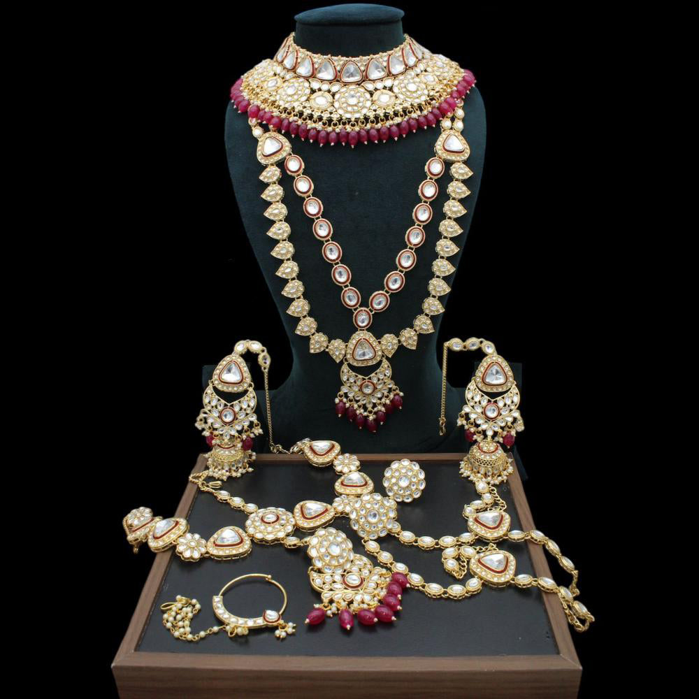 JCM Gold Plated Kundan And Meenakari Bridal Set