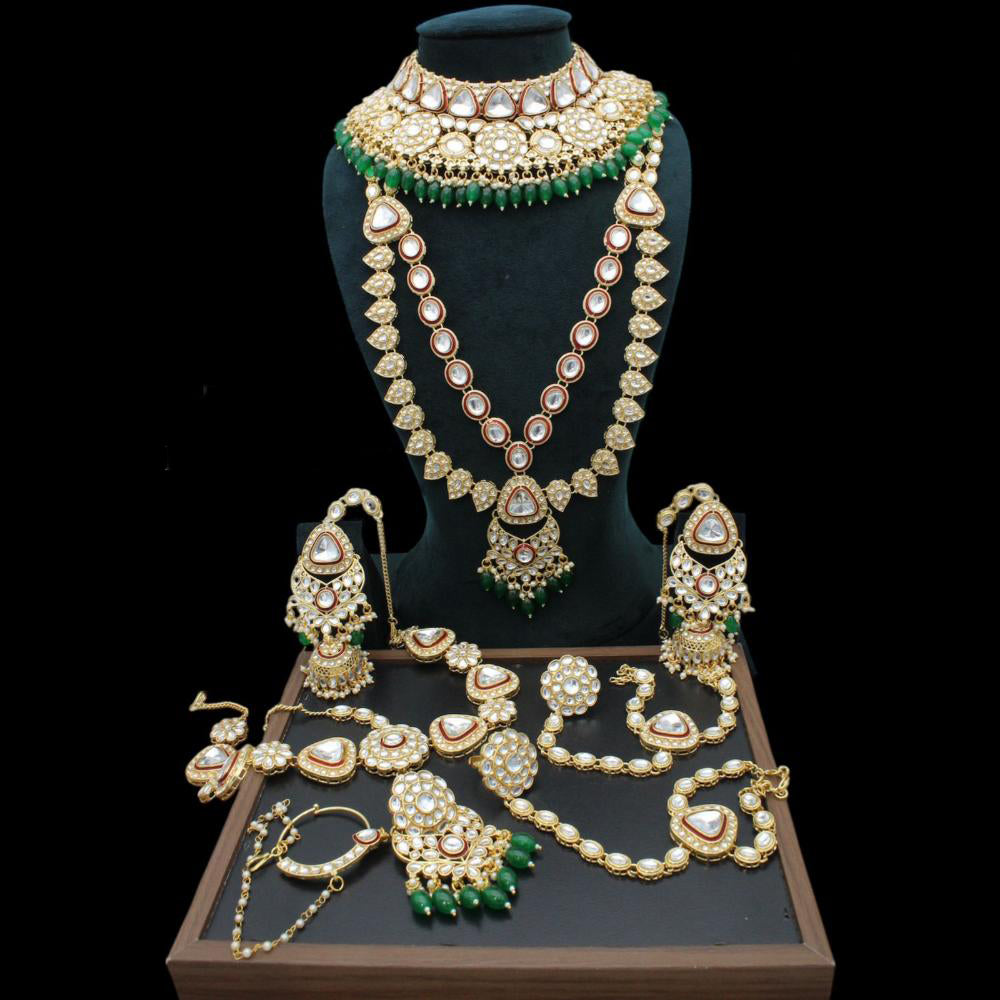 JCM Gold Plated Kundan And Meenakari Bridal Set