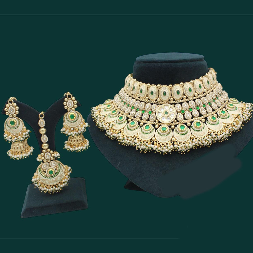 JCM Gold Plated Pota Stone And Pearl Choker Necklace Set